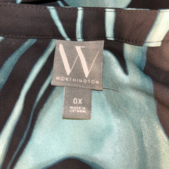 Worthington OX 100% polyester emerald green/black quarter button sleeve - Picture 4 of 7